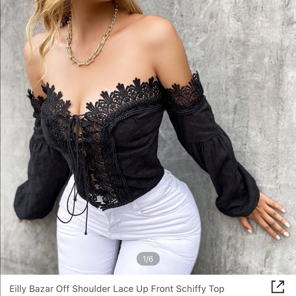 Black Lace Tie-Up Crop Top
